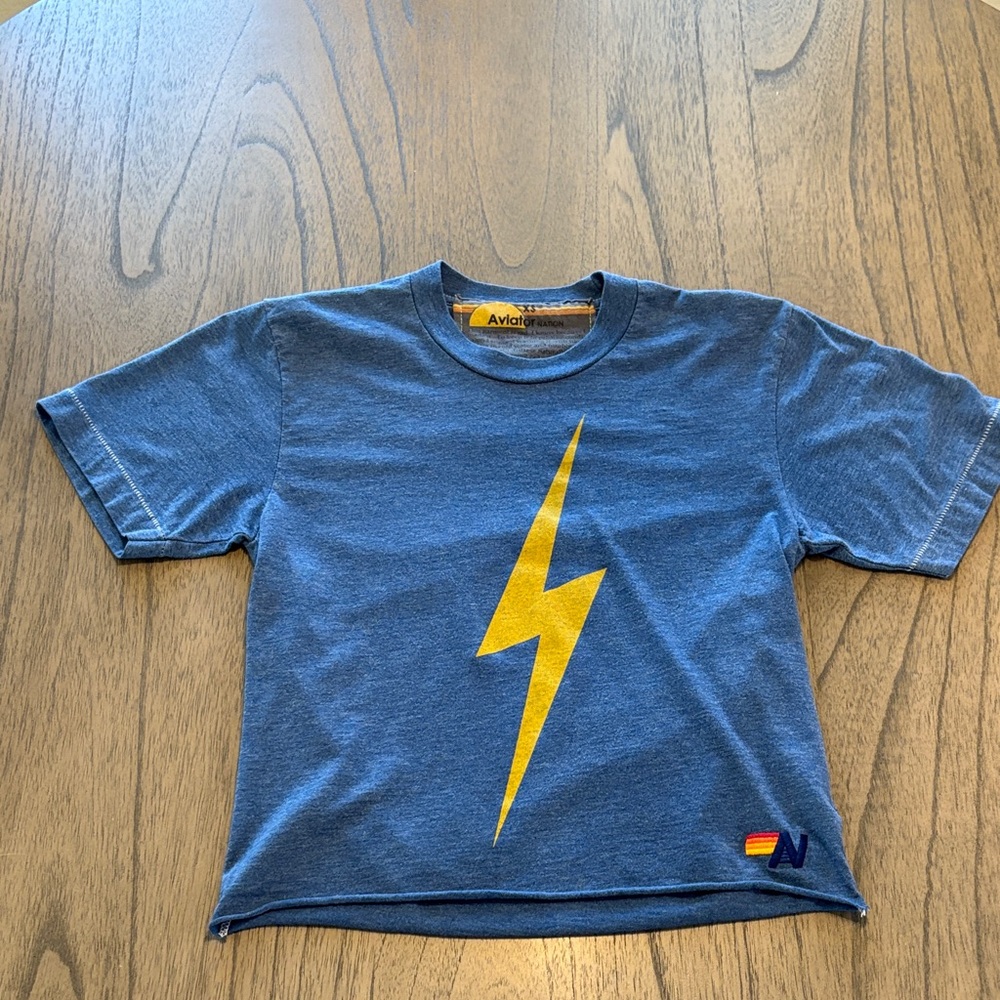 Aviator Nation Blue Tee with Yellow Lightning Bolt